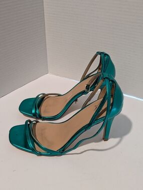 A New Day Women's Metallic Teal Strappy Stiletto Sandals